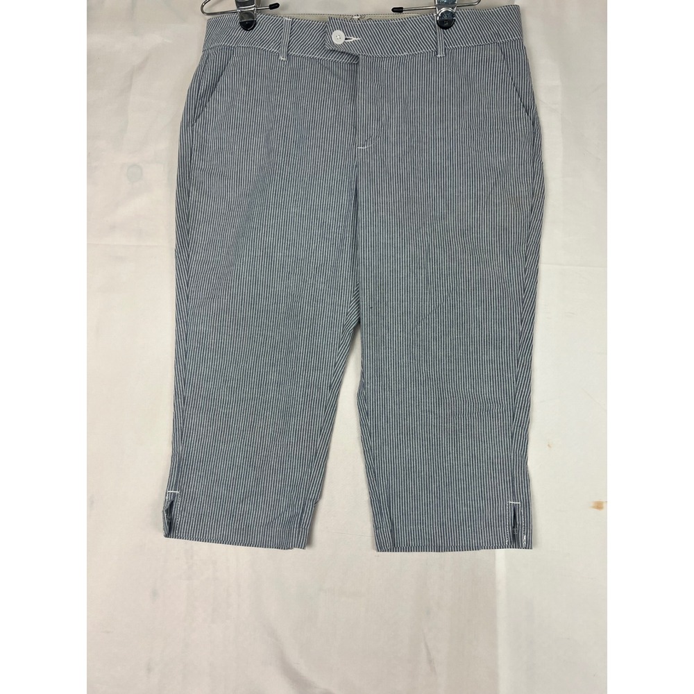 Riders by Lee Blue White Striped Capri Pants Womens 16M Seersucker Style W38FC47
